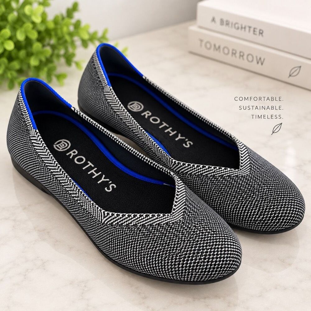 SALE
Rothy’s The Flat Women’s Size 8 Black White Knit Trim Ballet Flats - Picture 5 of 5